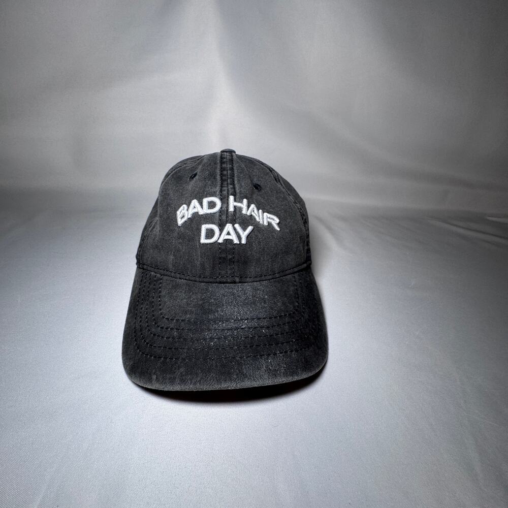 Bad Hair Day Embroidered Baseball‎ Cap Black Distressed Adjustable